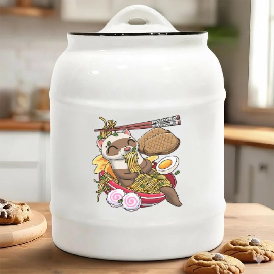 Kawaii Ferret Ra Noodles Japanese Food Ceramic Cookie Jars