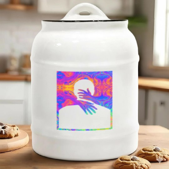 Embracing A Painting Of A Colorful Fluid Trippy Tr Ceramic Cookie Jars