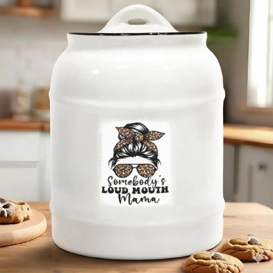 Somebody'S Loud Mouth Mama Messy Bun Bleached Loud Ceramic Cookie Jars