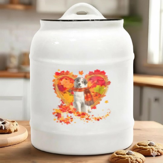 Great Pyrenees With Heart Made Of Autumn Leaves Ceramic Cookie Jars