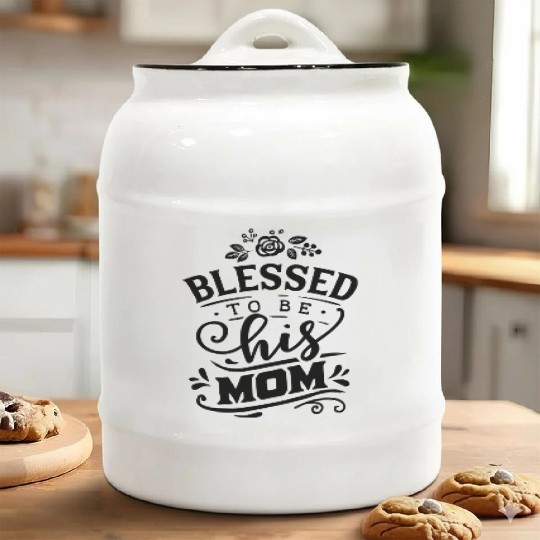 Blessed To Be His Mom Mom And Son Mothers Day Ceramic Cookie Jars
