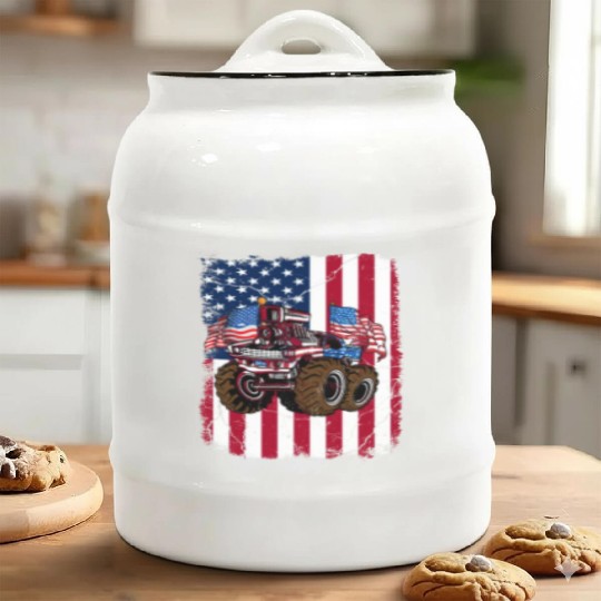 US Patriot American Monster Trucks USA Fan Ceramic Cookie Jars