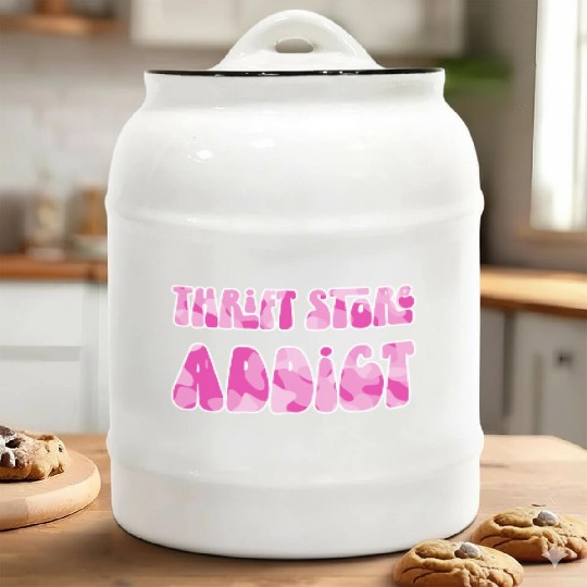 Thrift Store Addict pink camo Ceramic Cookie Jars