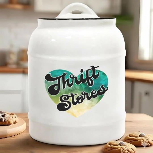 Thrift Stores green yellow watercolor heart Ceramic Cookie Jars