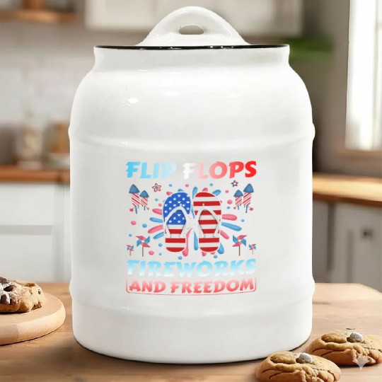 Flip Flops Fireworks and freedom Ceramic Cookie Jars