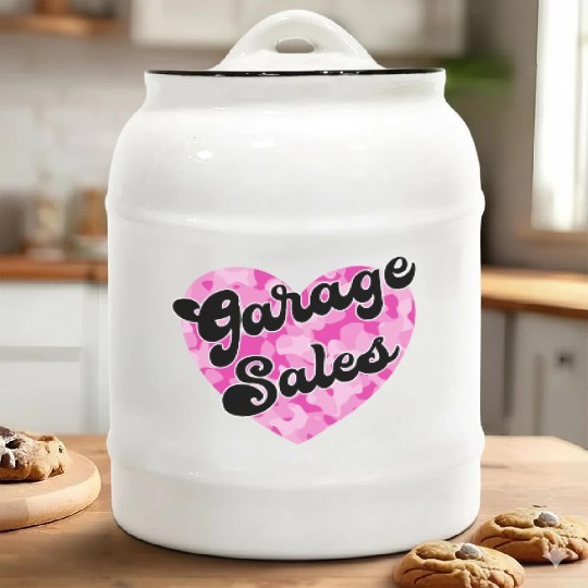 Garage Sales pink camo heart Ceramic Cookie Jars