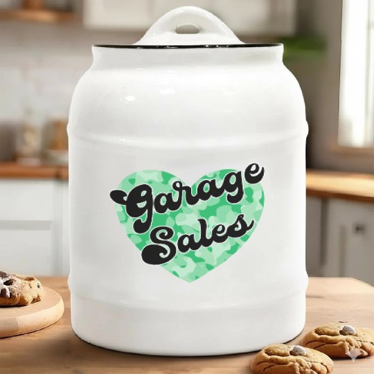 Garage Sales green camo heart Ceramic Cookie Jars