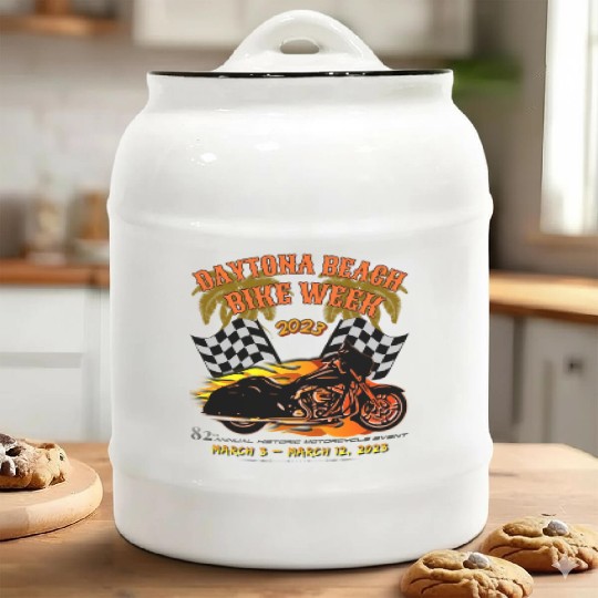 Daytona Beach Bike Week 2023 Checkered Flag Front Ceramic Cookie Jars