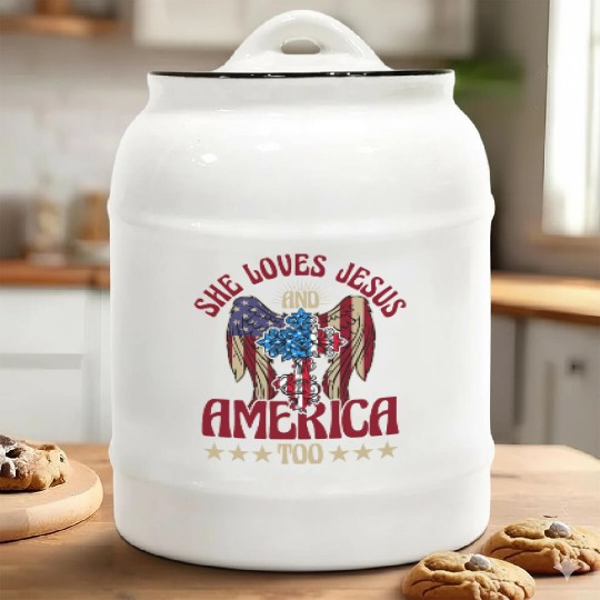 She loves jesus and America too Ceramic Cookie Jars