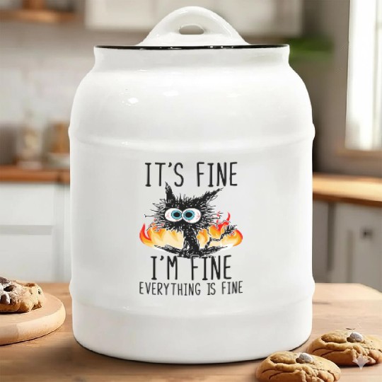 It'S Fine I'M Fine Everything Is Fine Cat Ceramic Cookie Jars
