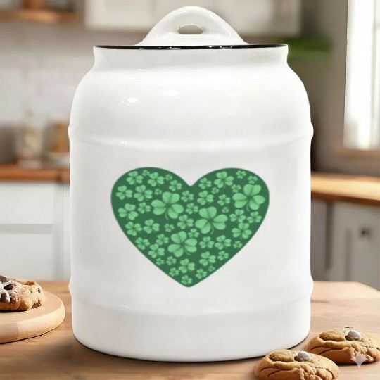 St Patric Day Shamrock Clover Heart Irish Ceramic Cookie Jars