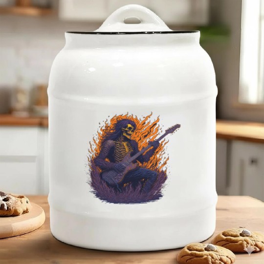 Skeleton Playing Guitar Ceramic Cookie Jars