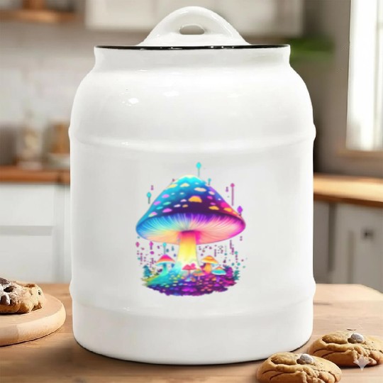 Enchanting Fungi: A Neon Wonderland Ceramic Cookie Jars