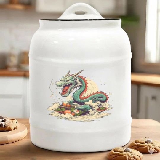 Sushi Dragon Japanesse Kawaii Ceramic Cookie Jars