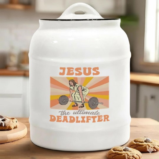 Jesus The Ultimate Deadlifter Christian Gym Ceramic Cookie Jars