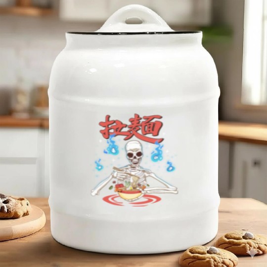 skeleton eating ramen japan noodle soup bowl art Ceramic Cookie Jars