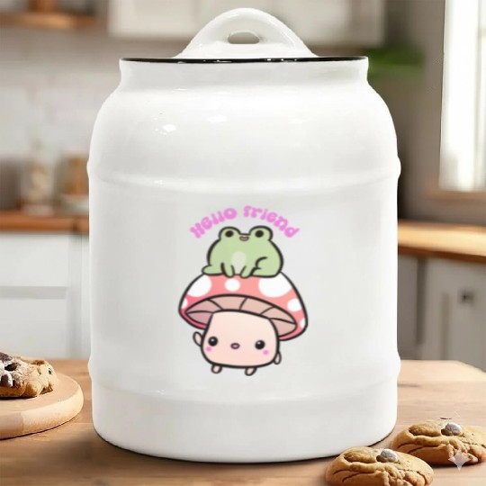 Hello Friend A Cute Mushroom And Frog Friends Ceramic Cookie Jars