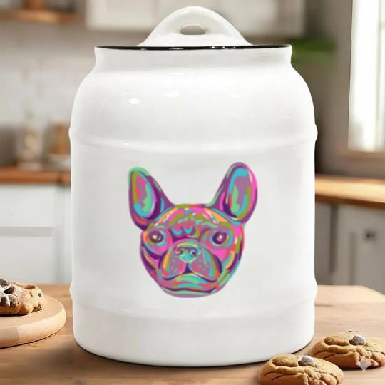 French Bulldog Frenchie head Pop art style Ceramic Cookie Jars