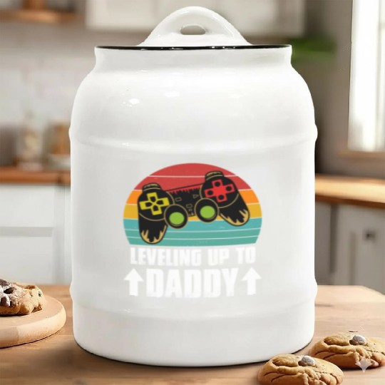 Leveling up to Daddy Funny Gift Father's Day Ceramic Cookie Jars
