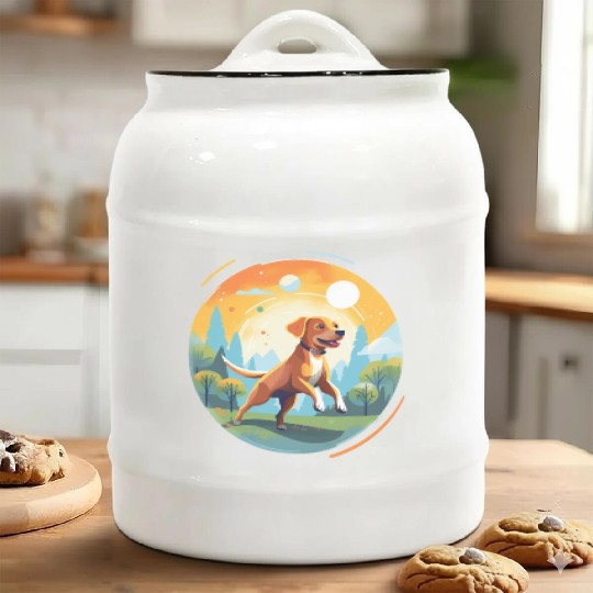 Joyful Dog in Summer Park Ceramic Cookie Jars