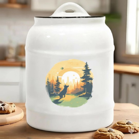 Joyful Dog in Summer Park Ceramic Cookie Jars
