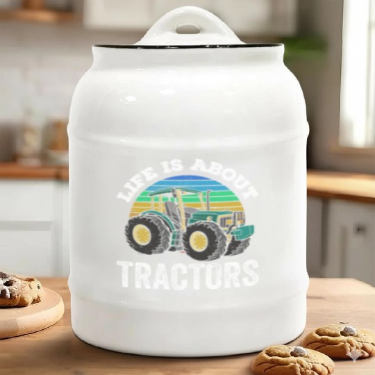 Life Is About Tractors Ranch Farmer Farm Farming Ceramic Cookie Jars