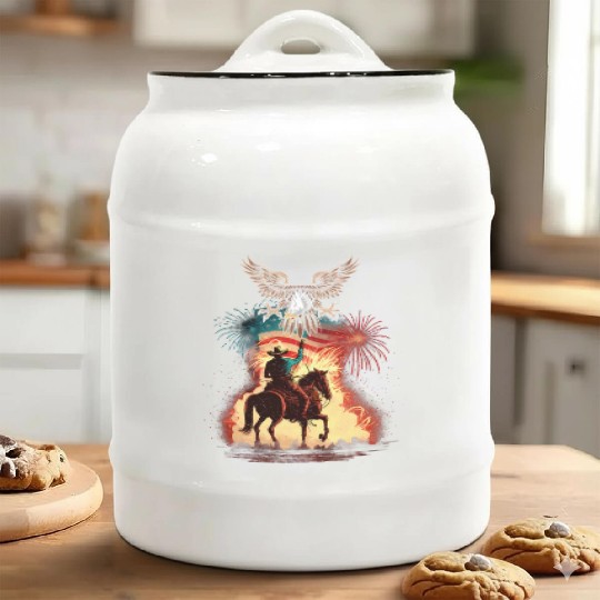 American Patriotism Horse Soldiers USA Ceramic Cookie Jars