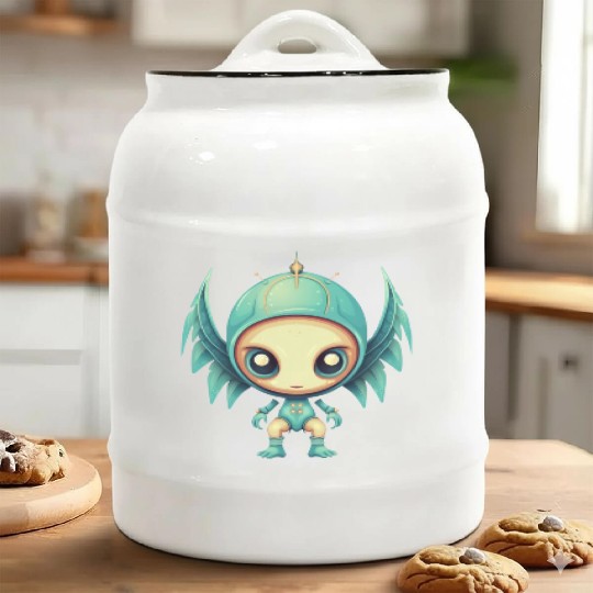 Alien Angel Wings Cyborg - Futuristic Design Ceramic Cookie Jars