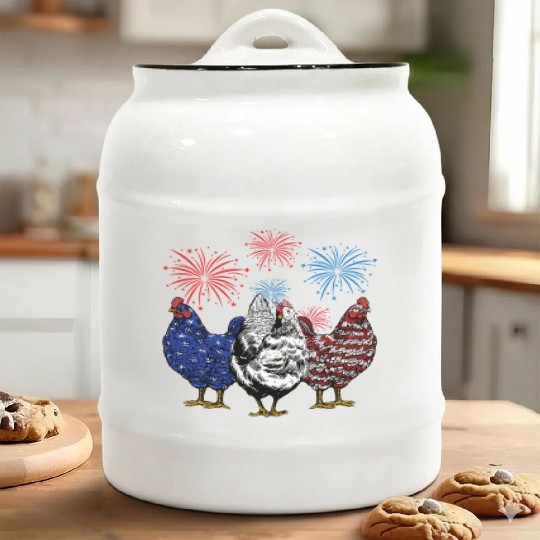 Funny Chickens American Flag Patriotic Farmer 4th Ceramic Cookie Jars