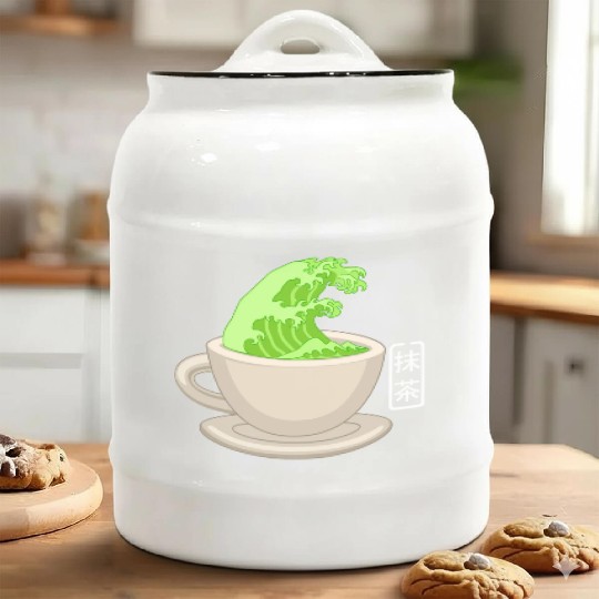 Matcha Latte Great Green Tea Wave Ceramic Cookie Jars
