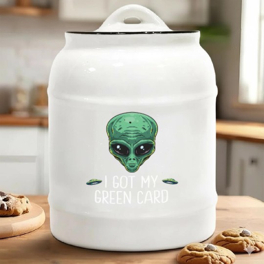 Got My Green Card Legal Alien Ufo Immigration New Ceramic Cookie Jars