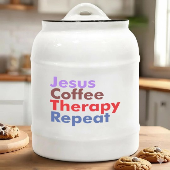 Jesus Coffee Therapy Repeat Christian Ceramic Cookie Jars