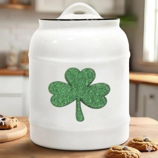 St Patrick'S Day Green Glitter-Clover Shamrock Ceramic Cookie Jars