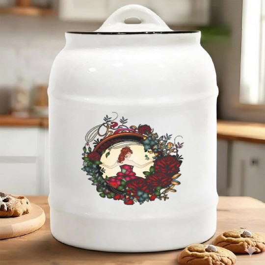 Princess in the rose garden in an Art Nouveau look Ceramic Cookie Jars