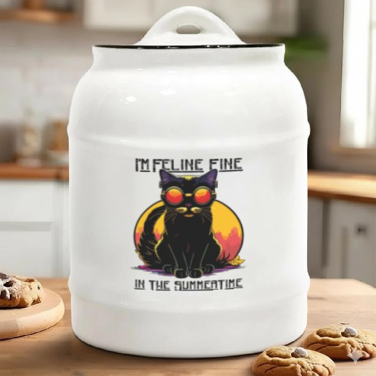 FELINE Fine | Cat Lover Summer Animal Beach Party Ceramic Cookie Jars