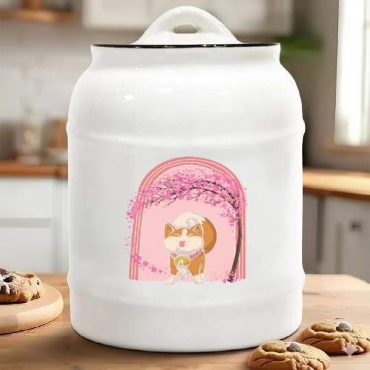 Cherry Blossom Ceramic Cookie Jars, Shiba Inu Dog Sakura Kawaii