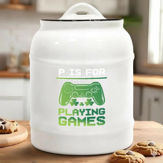 Gamer St Patricks Day P Is For Playing Video Game Ceramic Cookie Jars