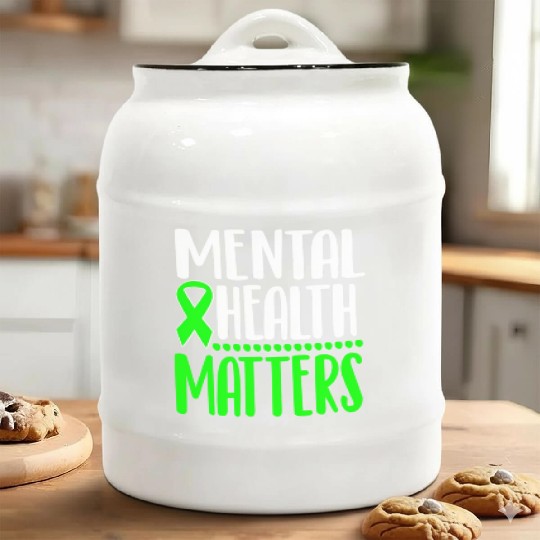 Mental Health Awareness Ribbon Green Anxiety Depre Ceramic Cookie Jars