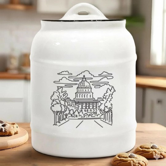 Capitol Building Washington DC USA Mono Line Art Ceramic Cookie Jars