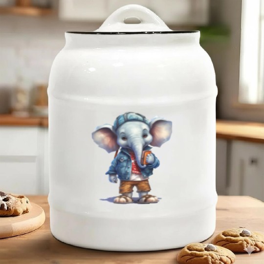 Cute Elephant Cartoon Ceramic Cookie Jars