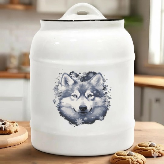 Husky dog and snowflakes Ceramic Cookie Jars