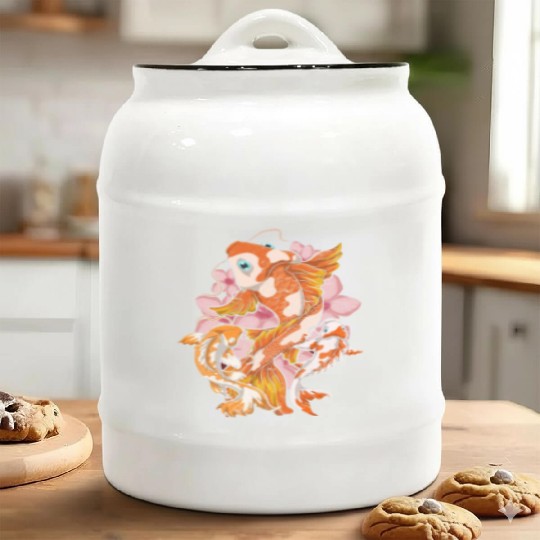 Cherry Blossom Nishikigoi Gift Sakura Koi Carp Ceramic Cookie Jars