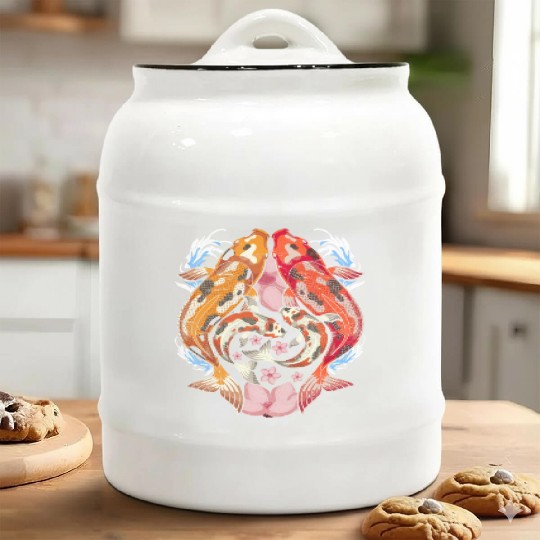 Japan cherry blossom gift sakura koi carp Ceramic Cookie Jars