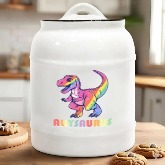 Allysaurus LGBT Transgender Dino Rainbow Lesbian Ceramic Cookie Jars