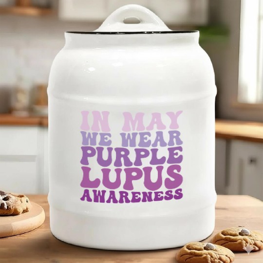 In May We Wear Purple Lupus Awareness Month Groovy Ceramic Cookie Jars