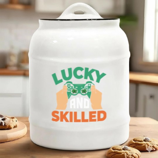 Lucky And Skilled Funny Irish Gamer Video Game Ceramic Cookie Jars
