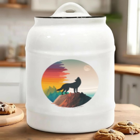 LGBTQIA+ Majestic wolf on the mountain top Ceramic Cookie Jars