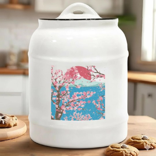 Japan cherry blossom gift sunset sakura Ceramic Cookie Jars