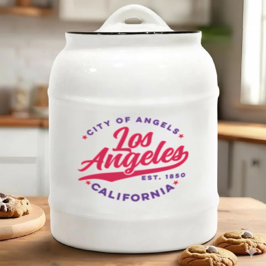 Los Angeles City Of Angels California Red Text Ceramic Cookie Jars