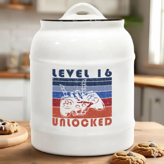 16th Birthday Level 16 Gamer Gaming Gambling Ceramic Cookie Jars